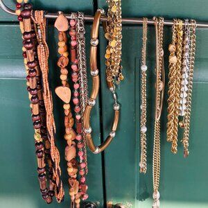 Vintage Jewelry Lot, Wood and Metal, Wearable, Plus 2 Pairs of Earrings